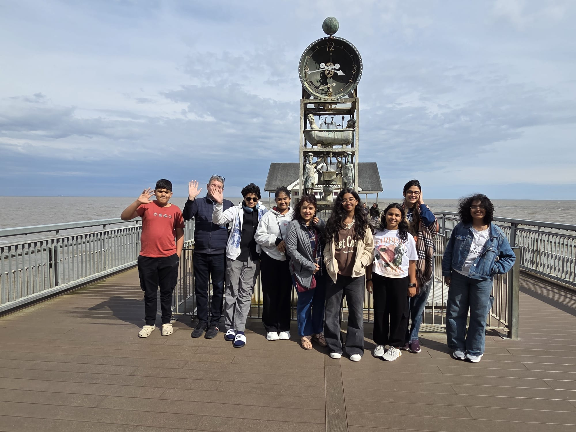 Students kitted out in waterproofs at the marine safety centre before sailing